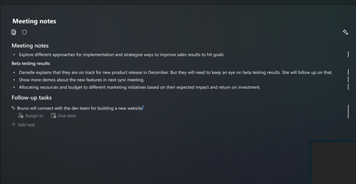 Screenshot of the meeting notes experience.