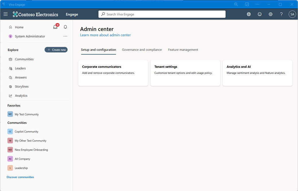 Screenshot of the main Admin Center page.
