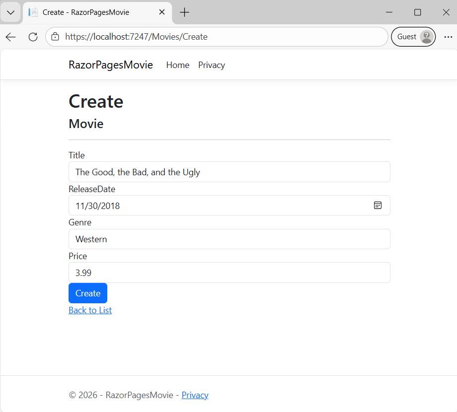 Create page.