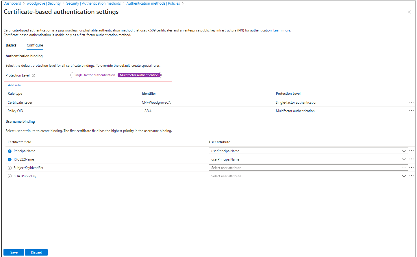 Screenshot of how to change the default policy to MFA.