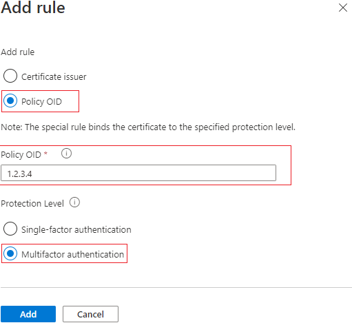 Screenshot of mapping to Policy OID.