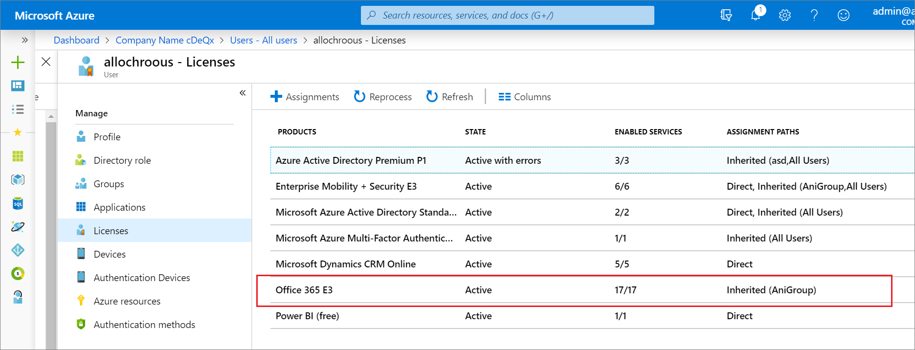 Screenshot showing how to confirm that direct licenses are removed