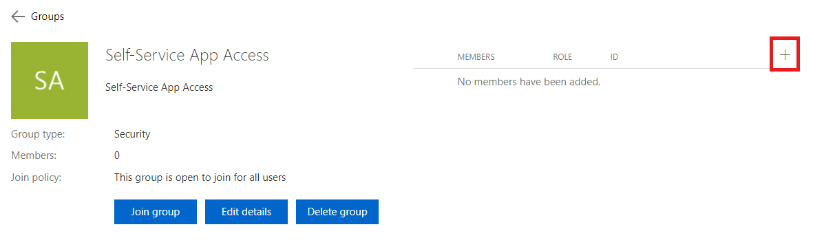 Screenshot showing the plus symbol for adding members to the group.