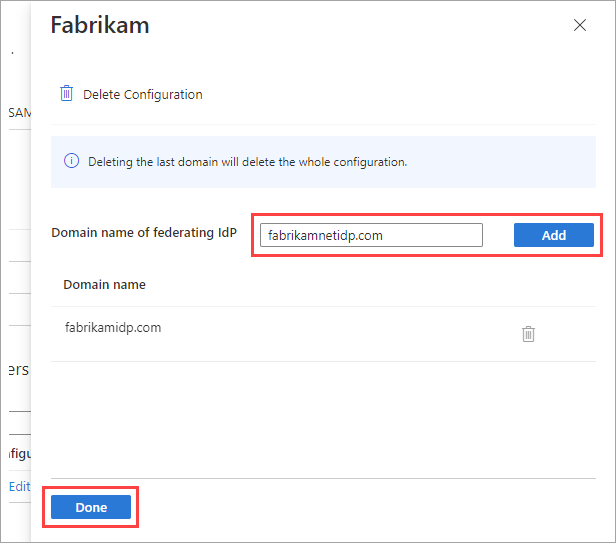 Screenshot showing the Add button in the domain details pane.