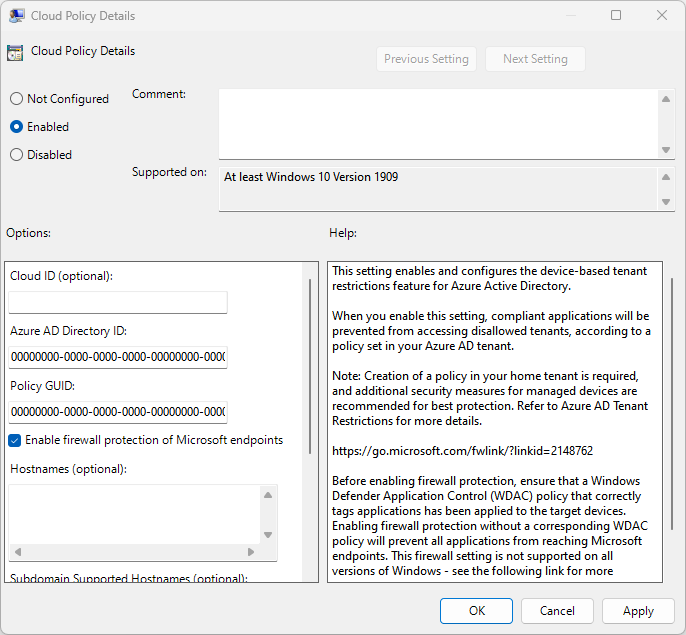 Screenshot showing enabling the firewall policy.