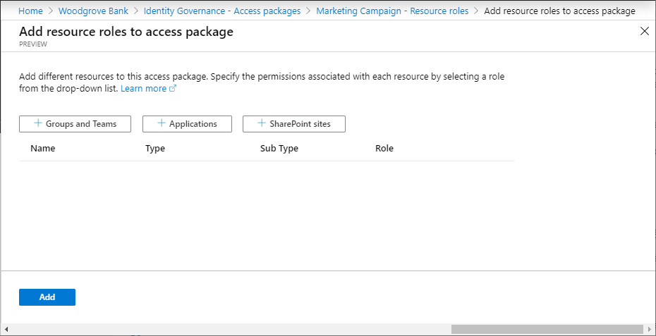 Access package - Add resource roles