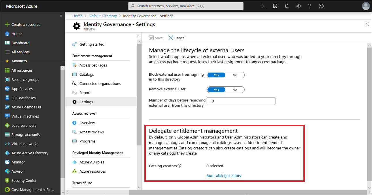 Settings to add catalog creators
