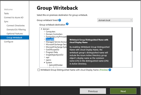 Screenshot that shows the Group writeback checkbox to clear.