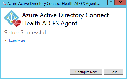 Screenshot that shows the confirmation message for the Microsoft Entra Connect Health AD FS agent installation.