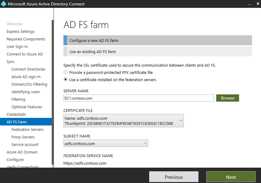 Screenshot that shows where to select the certificate file you created.