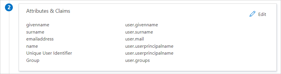 Screenshot of showing Attributes and Claims section.