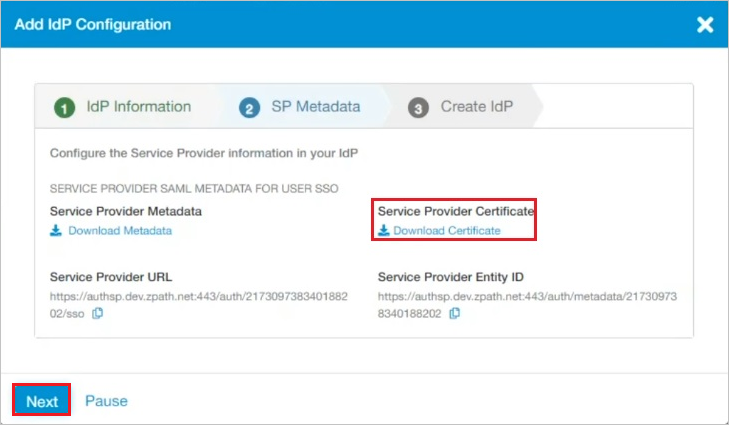 Screenshot of Zscaler Private Access (ZPA) SP certificate.