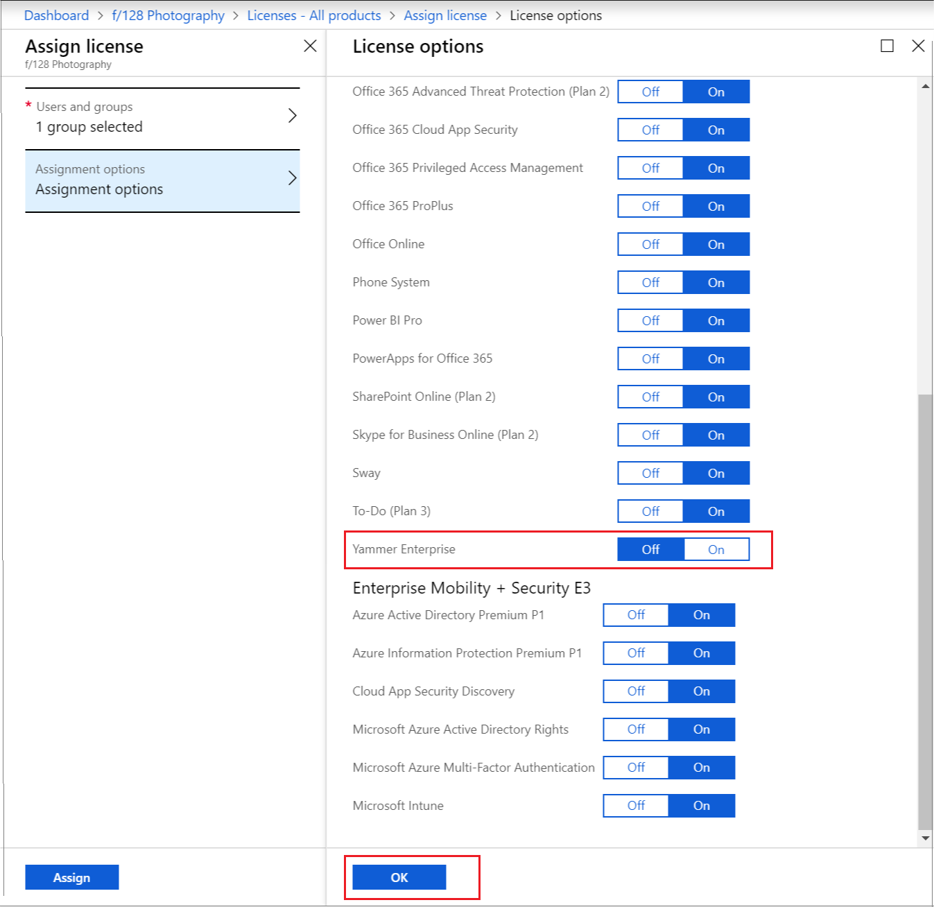 Screenshot of select service plans for licenses.