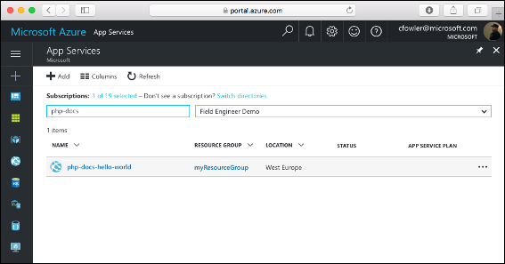 Portal navigation to Azure app