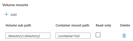 Screenshot showing a volume mount configuration for a sidecar container.