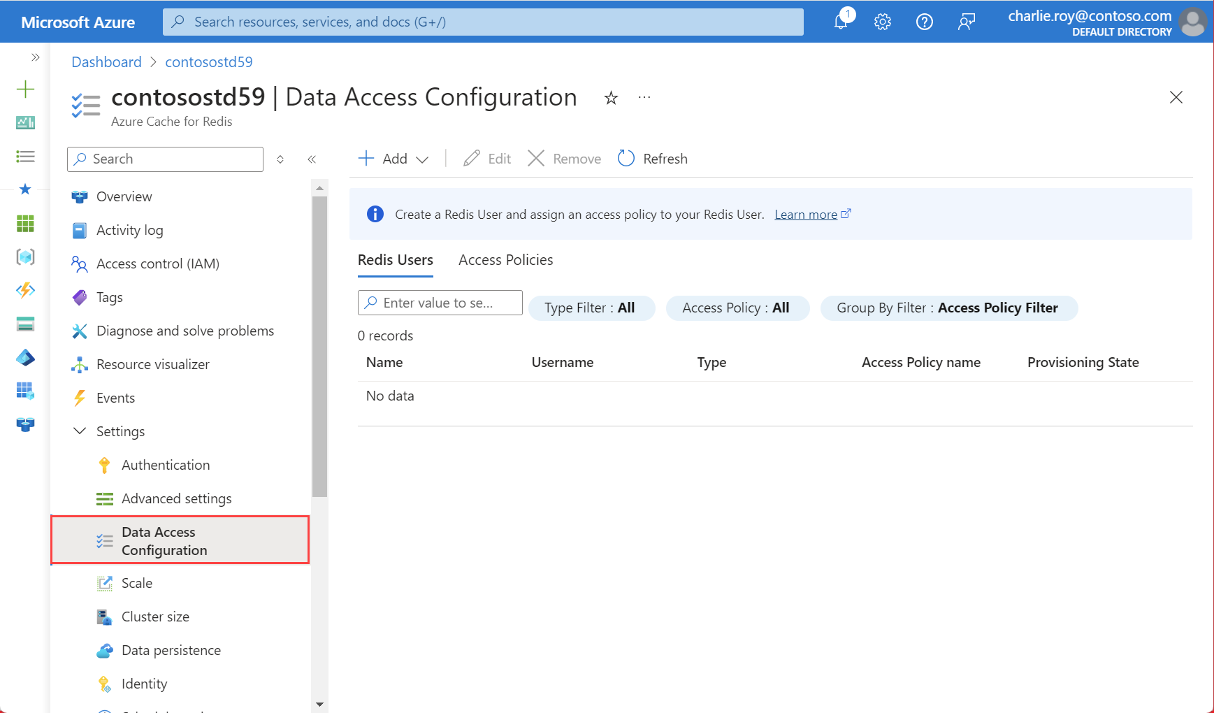 Screenshot showing Data Access Configuration highlighted in the Resource menu.