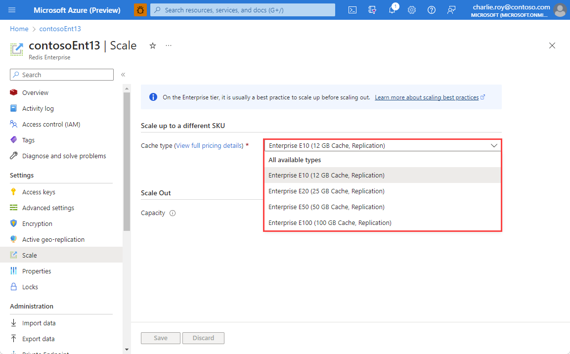 Screenshot showing the Enterprise tiers in the working pane.