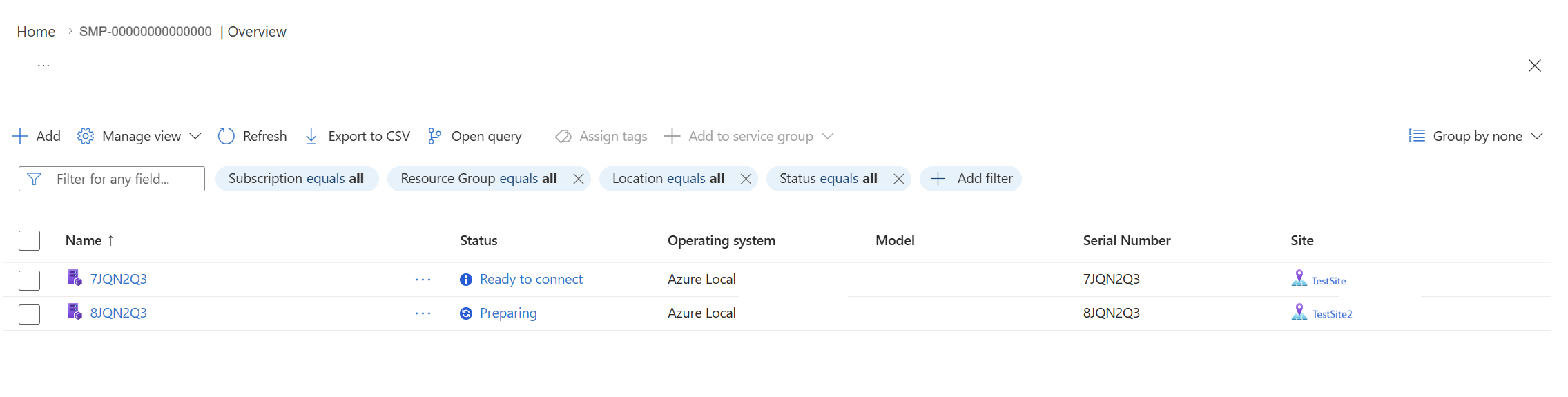 Screenshot of the Azure portal showing machine status.
