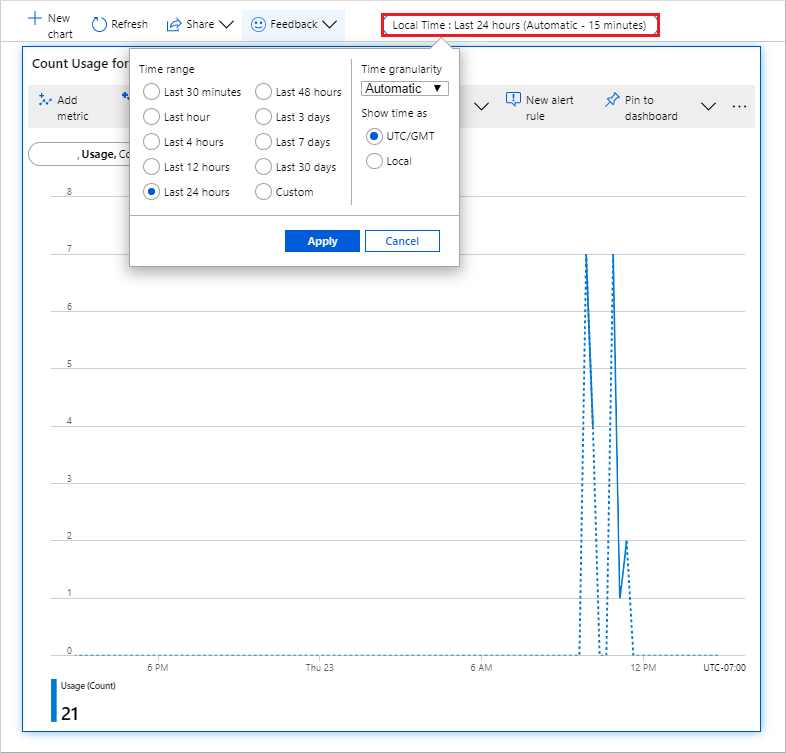 Azure Maps metrics time range