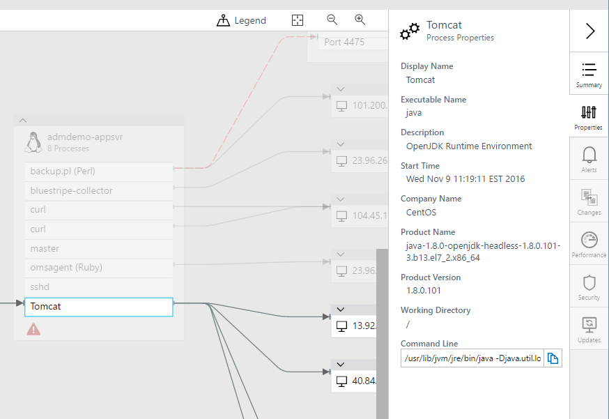 Screenshot that shows the Process Properties pane.