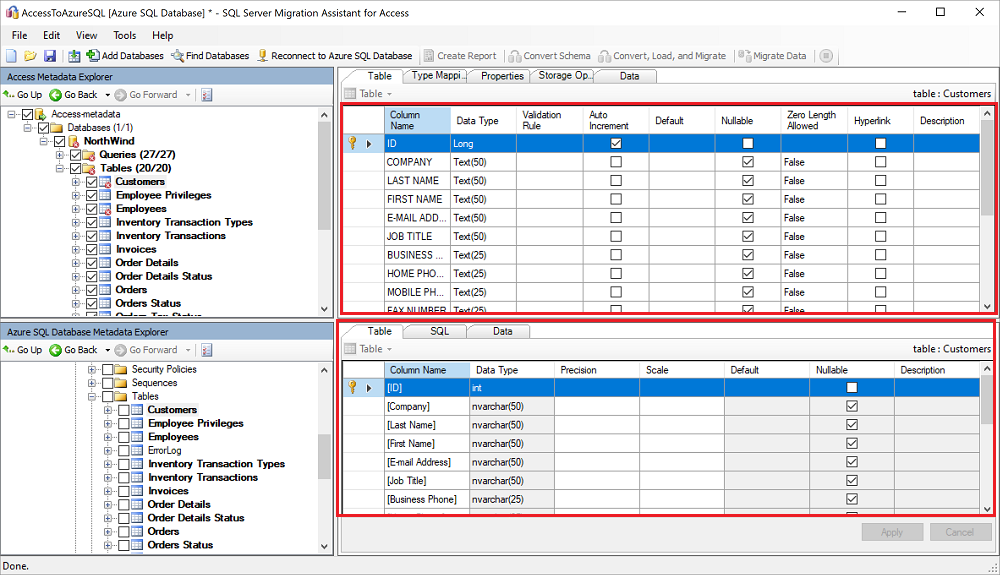 Screenshot showing a comparison of the converted objects to the source objects.