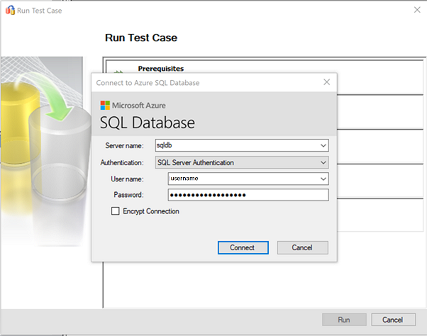 Screenshot that shows step to connect to  sql target.