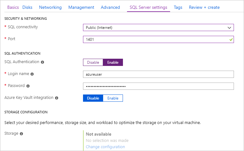 SQL Server security settings