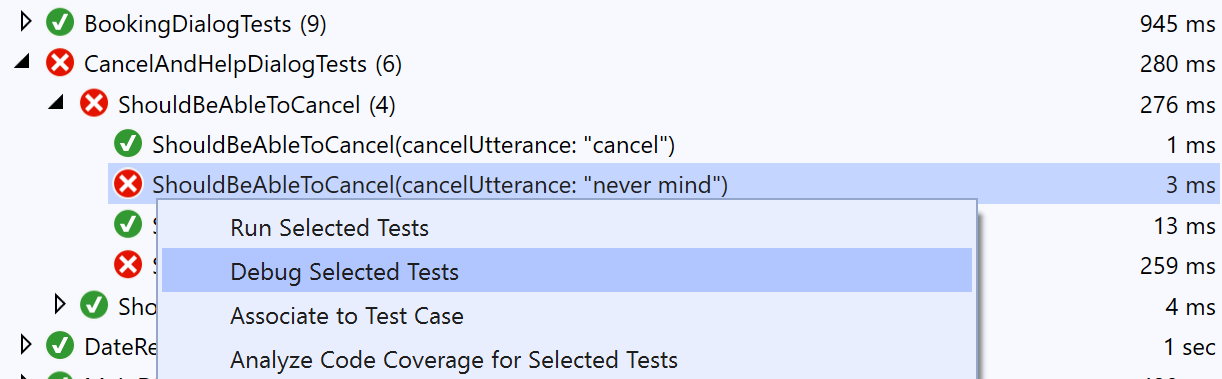 Example test results for in-line data.