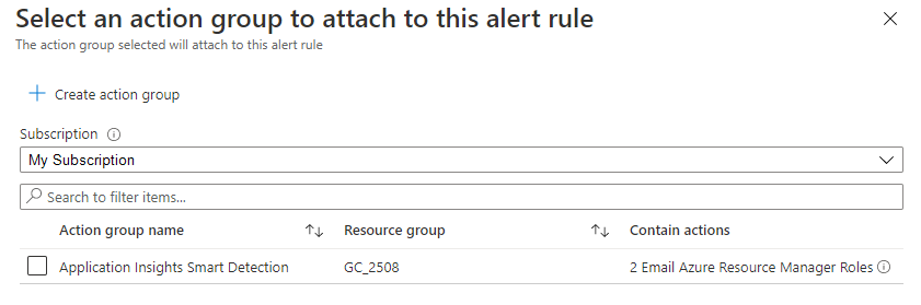 Image shows configuring action group logic.