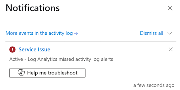 Screenshot of Copilot in Azure providing a link to help troubleshoot an error in the Notifications pane.