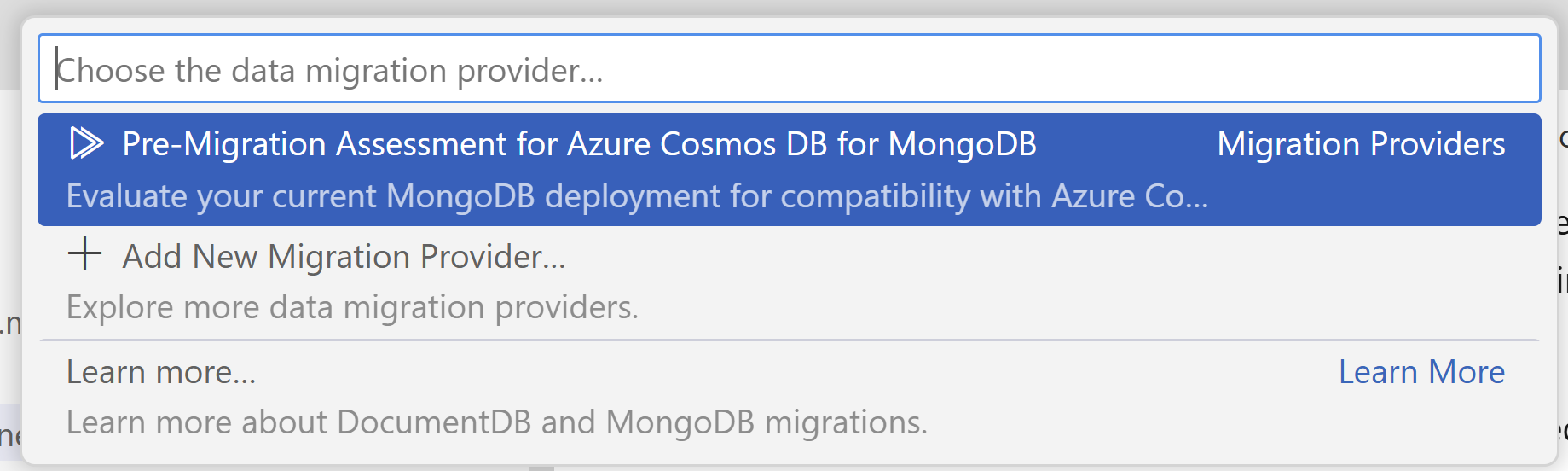 Screenshot of the command palette in Visual Studio Code.