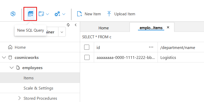 Screenshot of the 'New SQL Query' option within the Data Explorer menu.