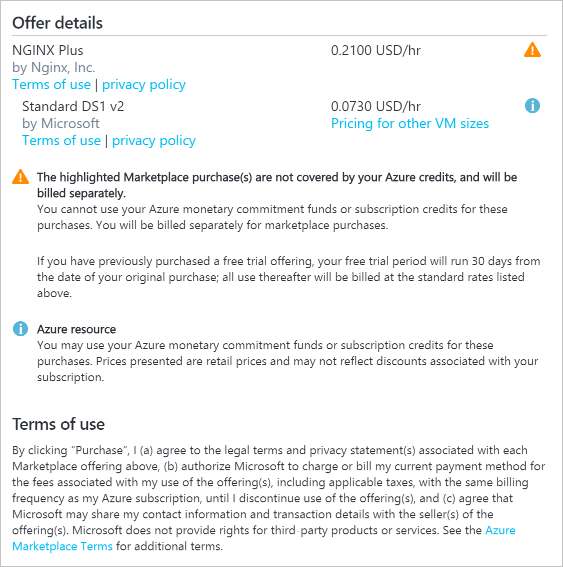 Screenshot showing the Marketplace purchase warning.