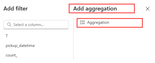 Screenshot of the aggregation dialog box showing how to select an aggregation type.