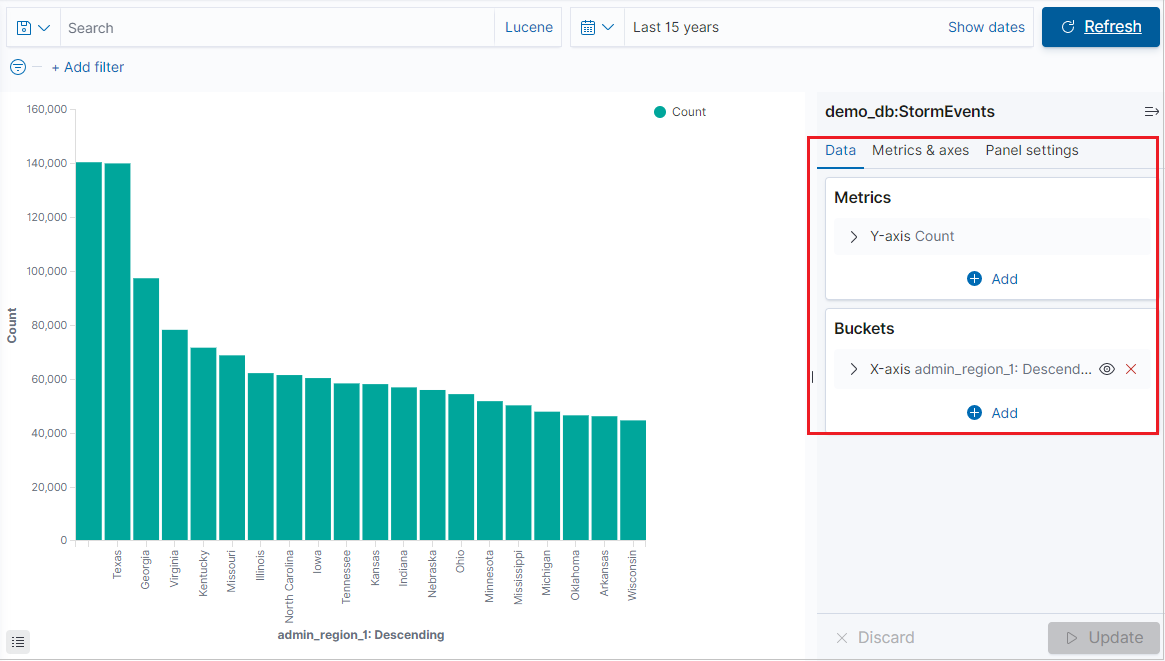 Screenshot of editing the visualization in the Visualize tab.