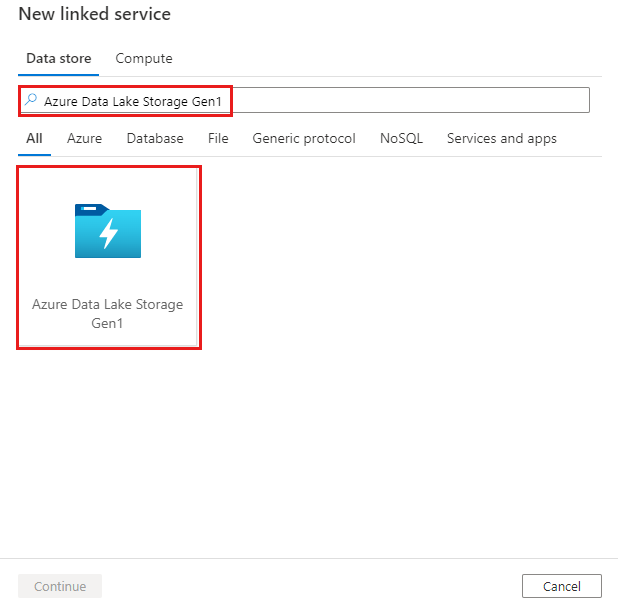 Screenshot of the Azure Data Lake Storage Gen1 connector.