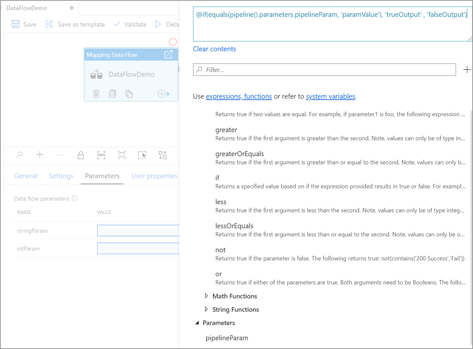 Screenshot shows the expression builder pane.