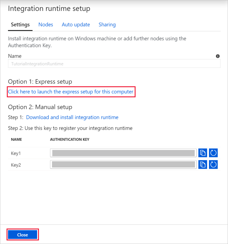 Integration runtime setup