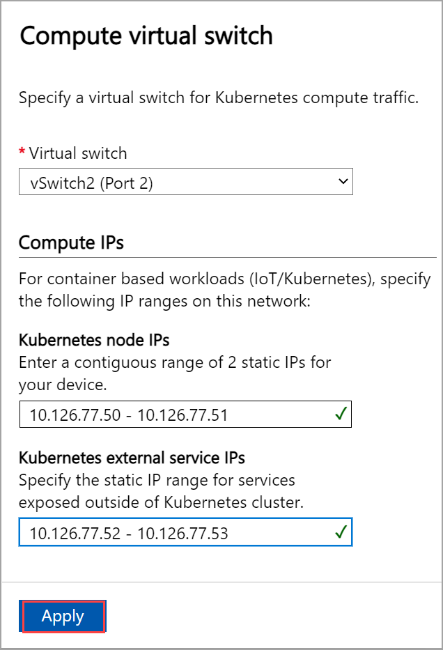 Screenshot of Configure compute page in Advanced networking in local UI 2.