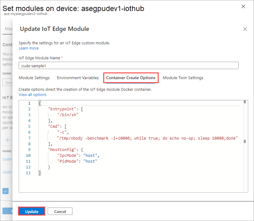 Container create options.