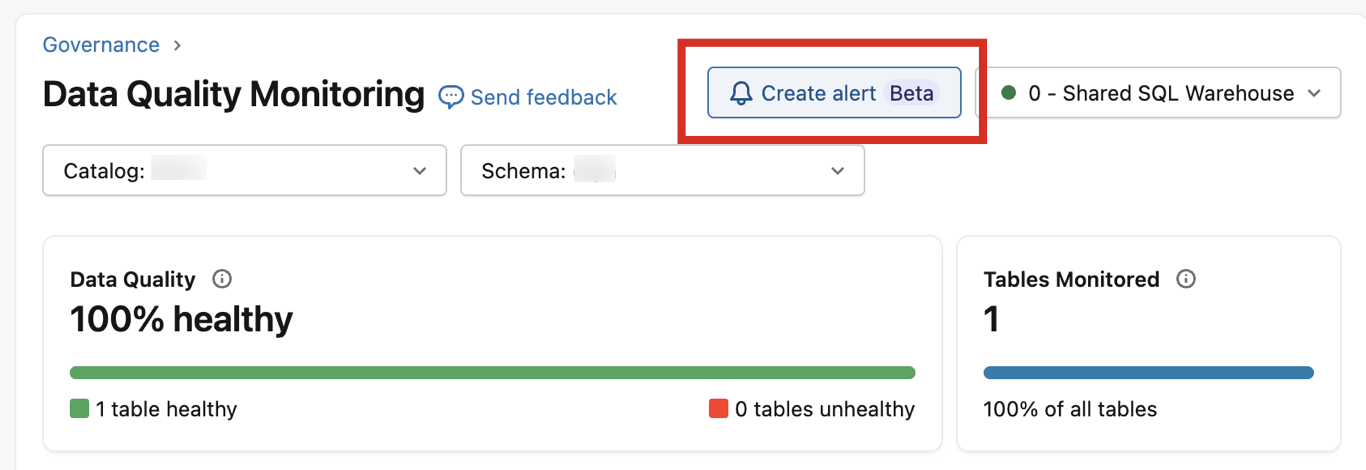 Create your first alert from the Data Quality Monitoring UI.