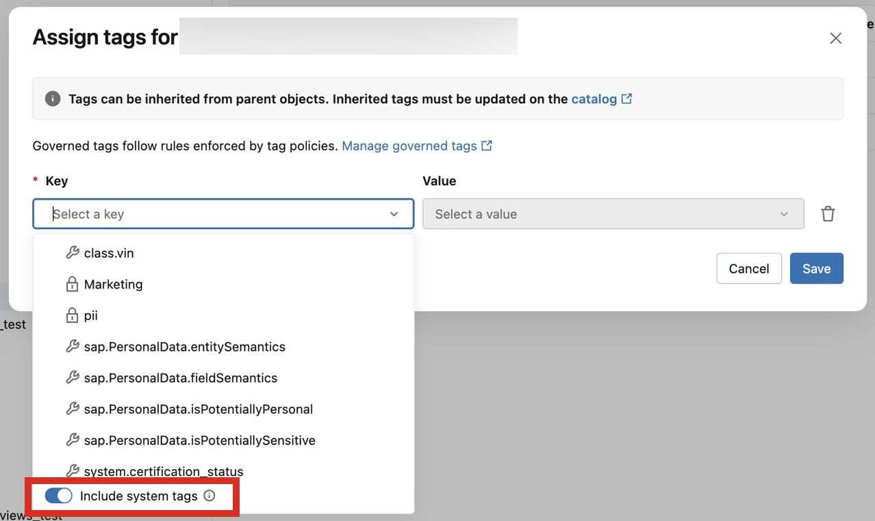 Tag assignment dialog with system tags.