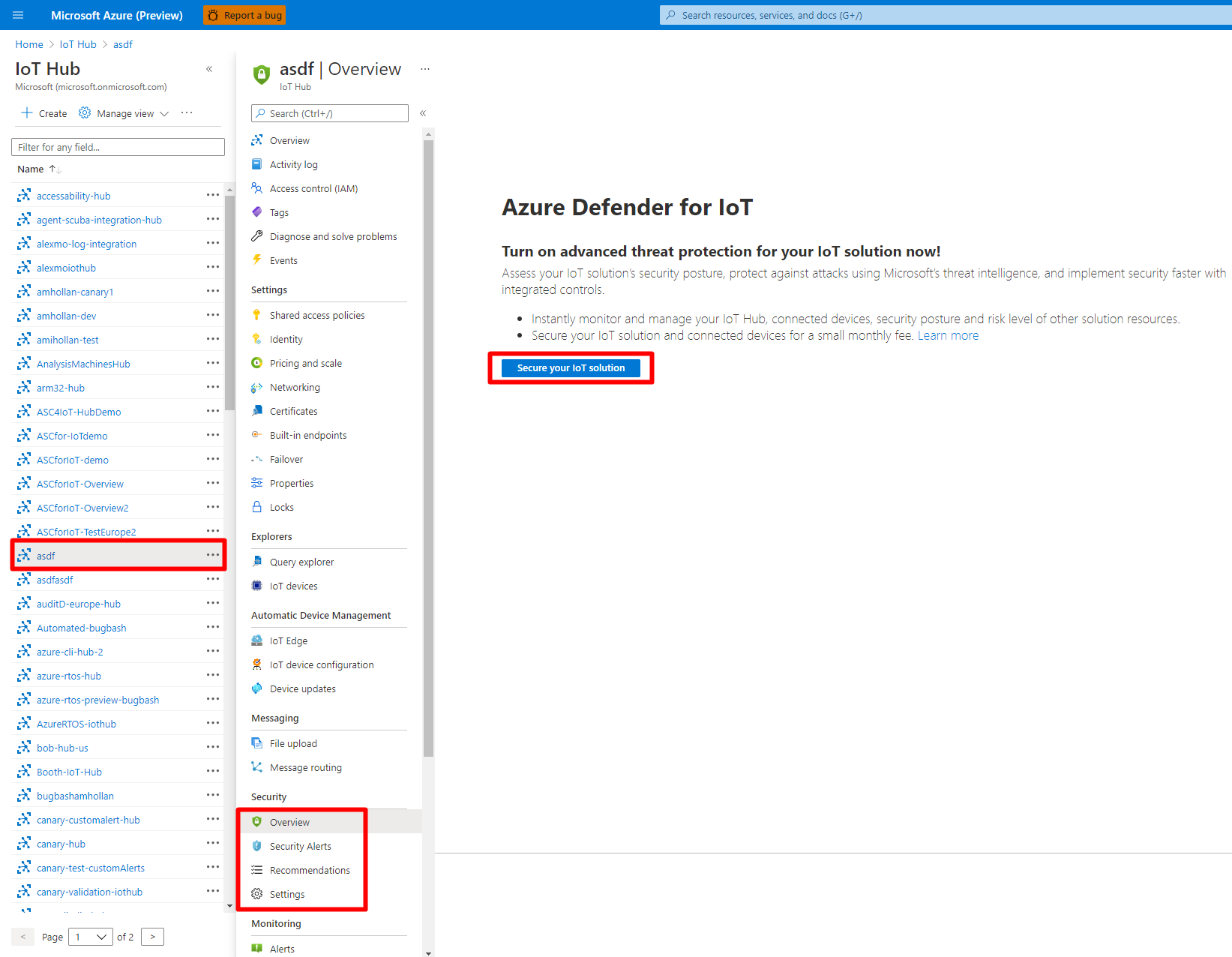Select the secure your IoT solution button to secure your solution.