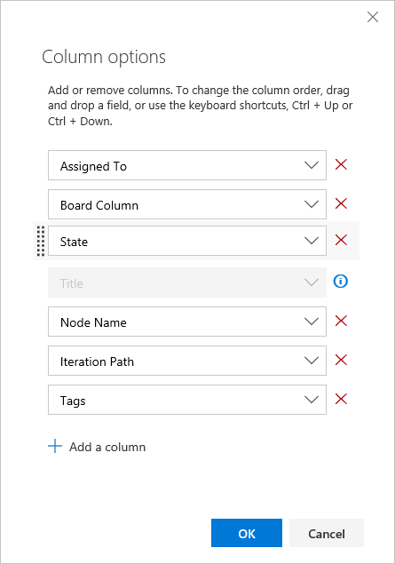 Screenshot shows Column options dialog.