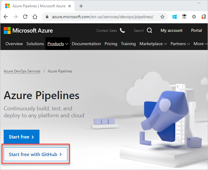 Start Azure Pipelines with GitHub