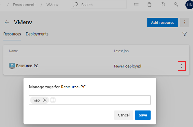 Screenshot that shows setting VM tags in the UI.