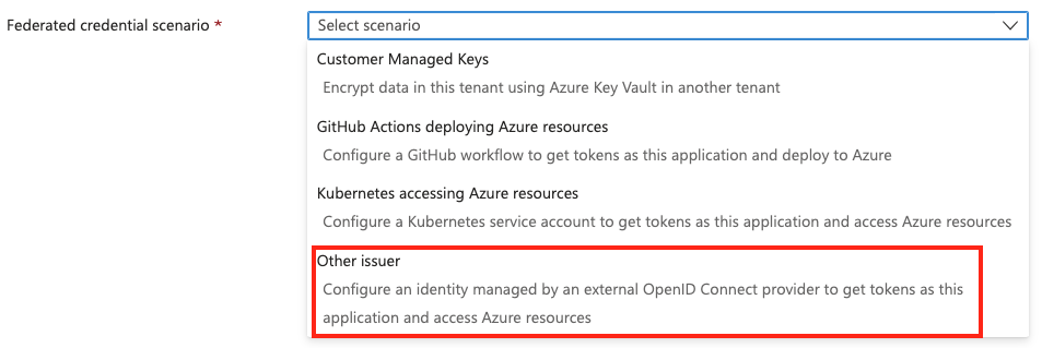 Screenshot that shows selecting a federated credentials scenario.