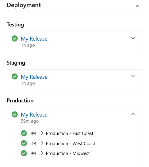 screen shot example of YAML stage status on deployment control in work item form