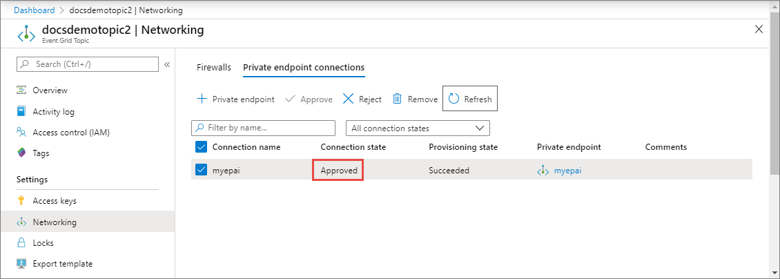 Private endpoint - approved state