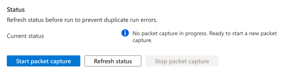 Screenshot of the packet capture interface showing the Start packet capture button.